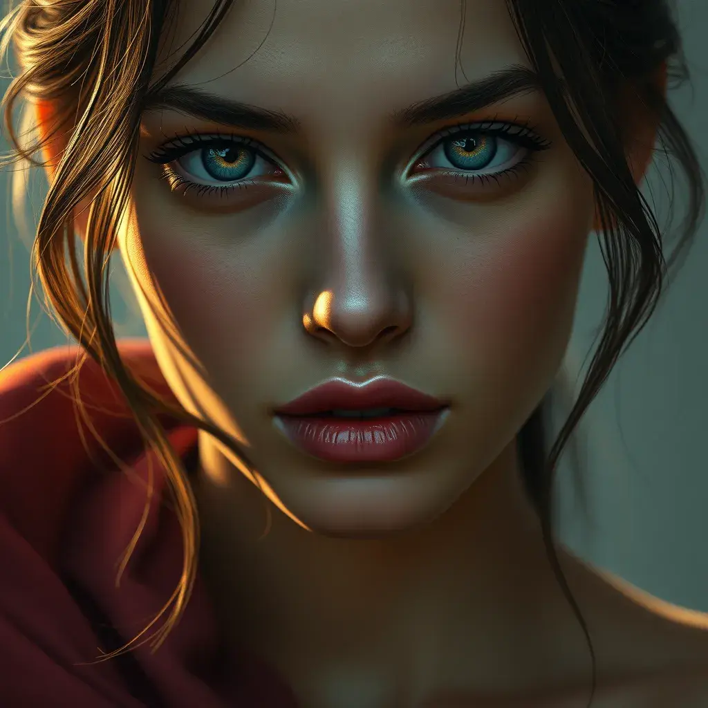 Alluring portrait of the perfect woman, with beautiful face in the style of Stefan Kostic, 8k, High Resolution, HQ, Ultra Detailed, Artstation, Perfect Face, Matte Painting by Greg Rutkowski, Stefan Kostic