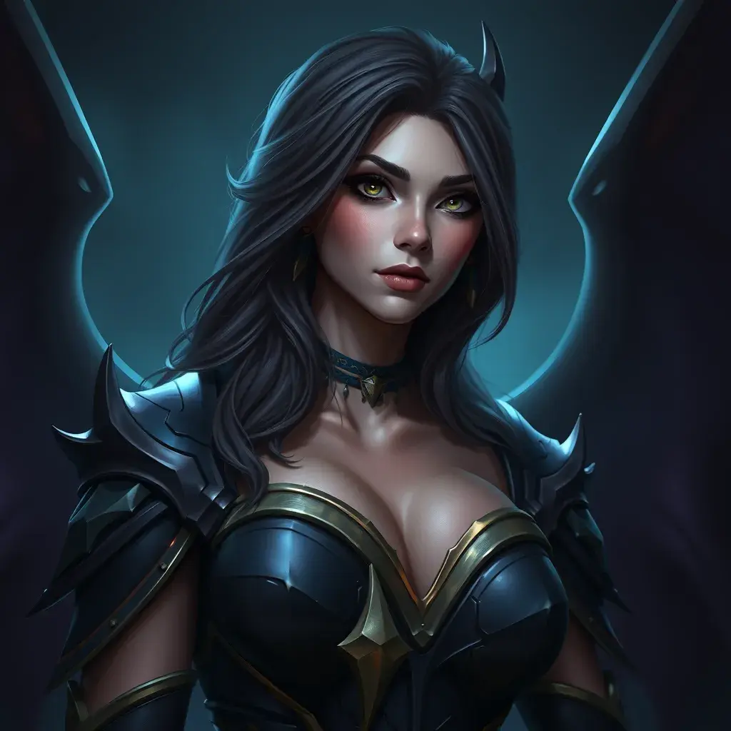 Alluring matte portrait of a beautiful Morgana from League of Legends, Highly Detailed, Half Body, Realistic, Volumetric Lighting by Stefan Kostic