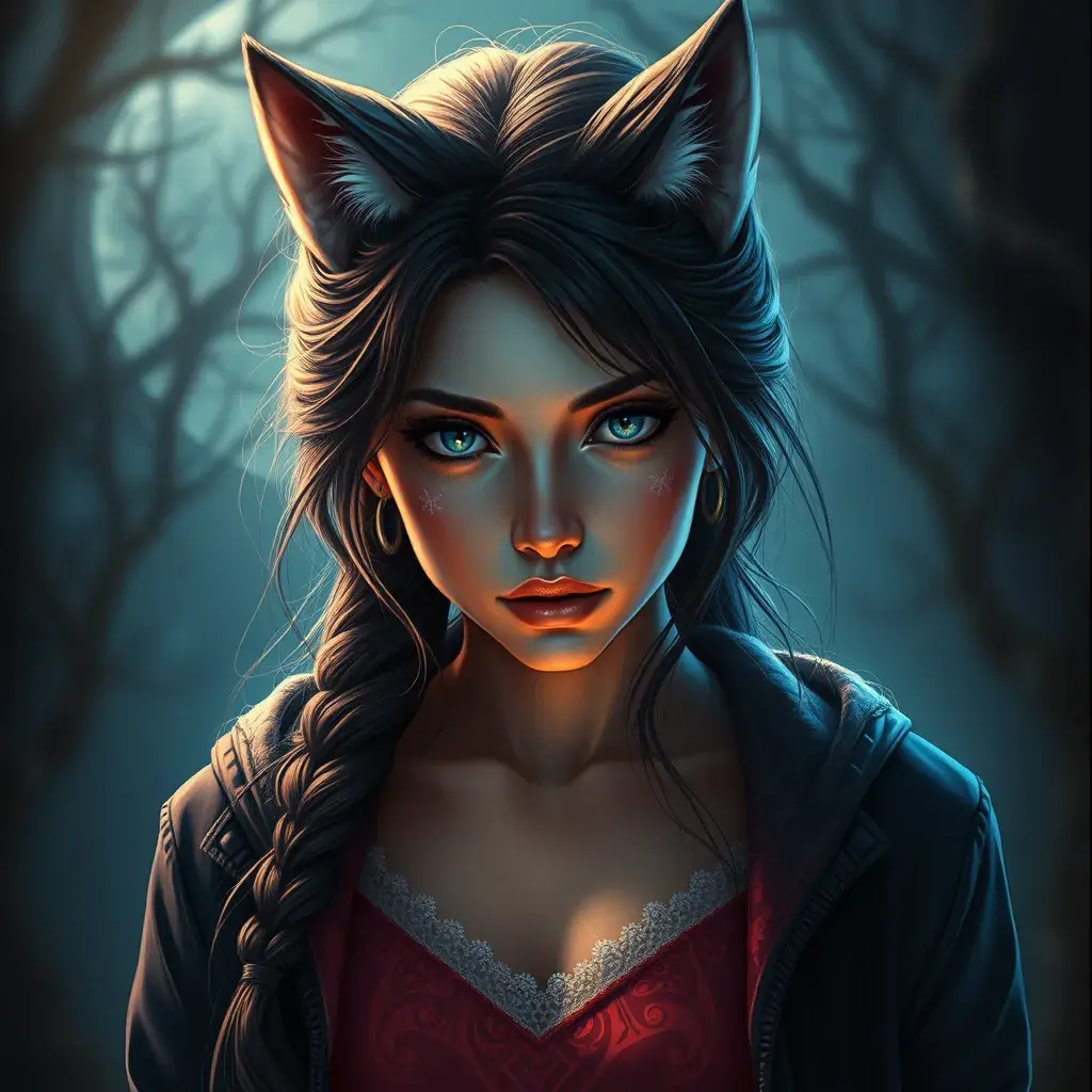 Beautiful girl in werewolf academy, Stunning, Digital Painting, Cinematic Lighting, Sharp Focus, Fantasy, Hyper Realistic