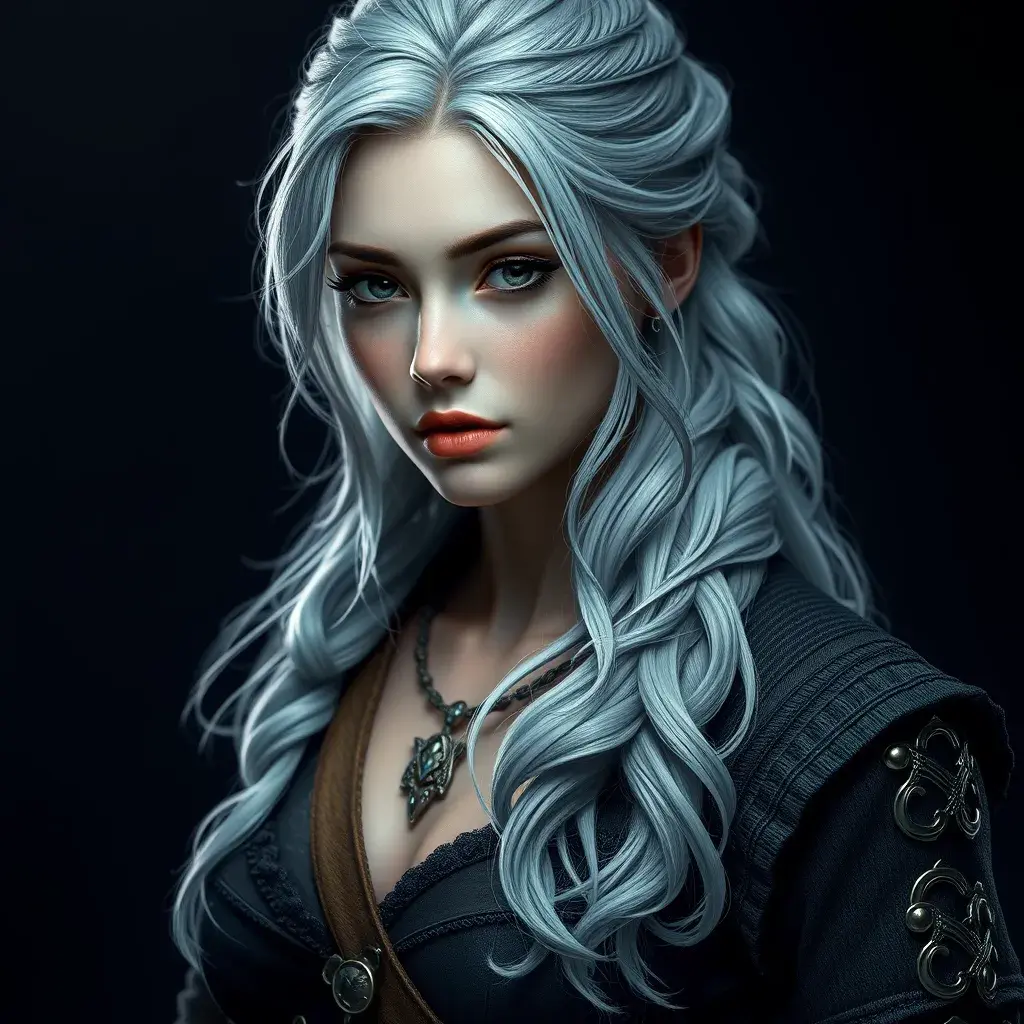 Alluring full body portrait of a beautiful Ciri from the Witcher 3 in black, 8k, Highly Detailed, Intricate, Photo Realistic, Sharp Focus, Volumetric Lighting, Fantasy, Elegant