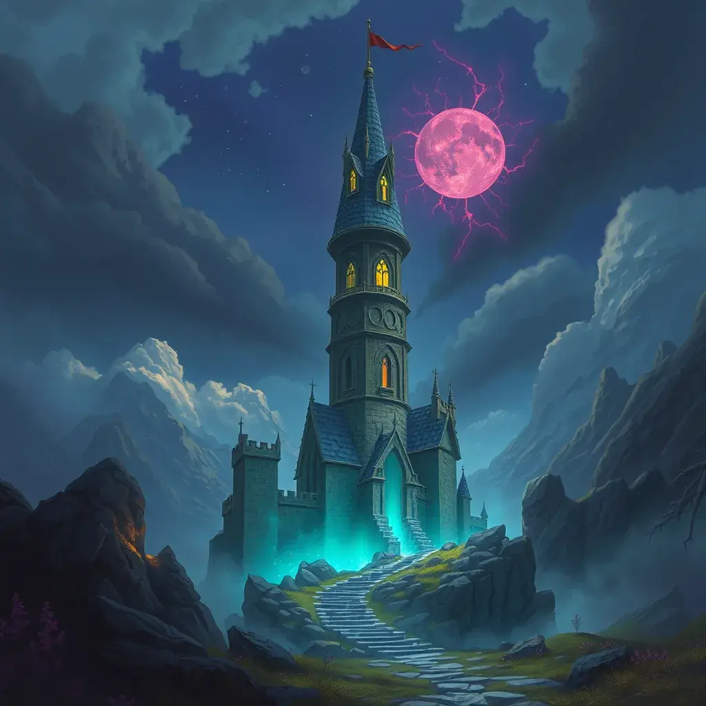 Wizard's tower in fantasy landscape, Magical, Fantasy