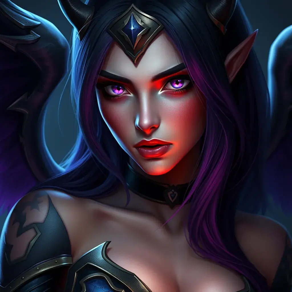 Alluring portrait of a beautiful Morgana from League of Legends, Highly Detailed, Half Body, Realistic, Volumetric Lighting by Stefan Kostic