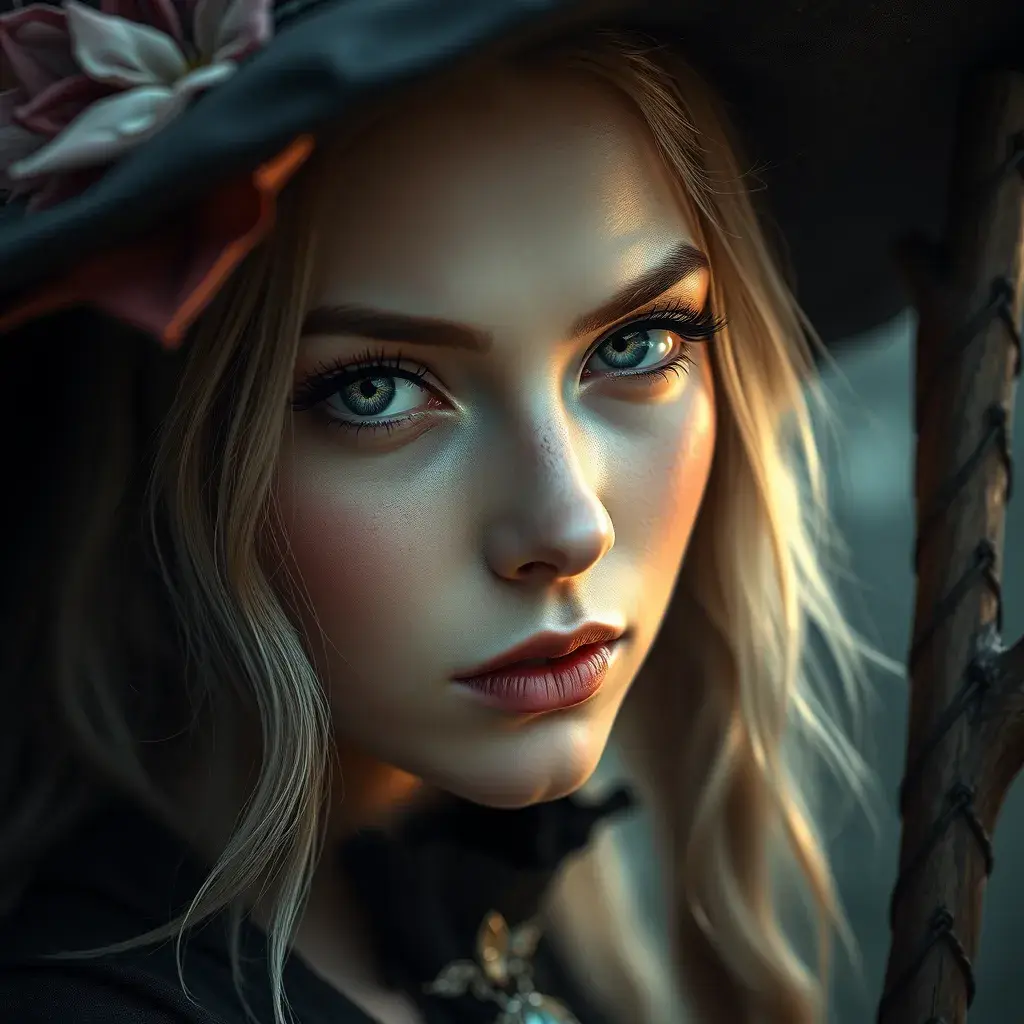 Alluring portrait of a beautiful Kiki the witch, 4k resolution, Highly Detailed, Hyper Detailed, Beautiful, Sharp Focus, Fantasy by Stanley Artgerm Lau