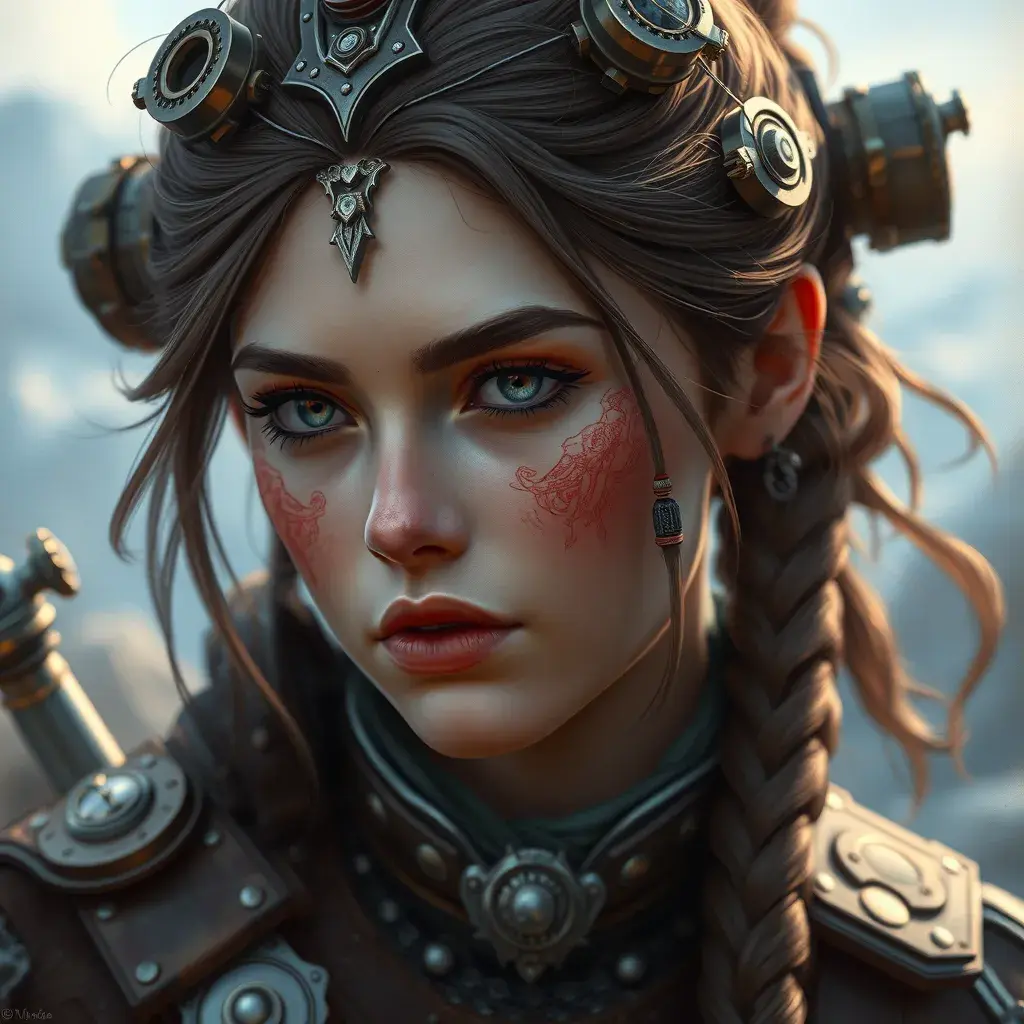 Steampunk portrait of Aloy from Horizon Zero Dawn, Highly Detailed, Intricate, Artstation, Beautiful, Digital Painting, Sharp Focus, Concept Art, Elegant