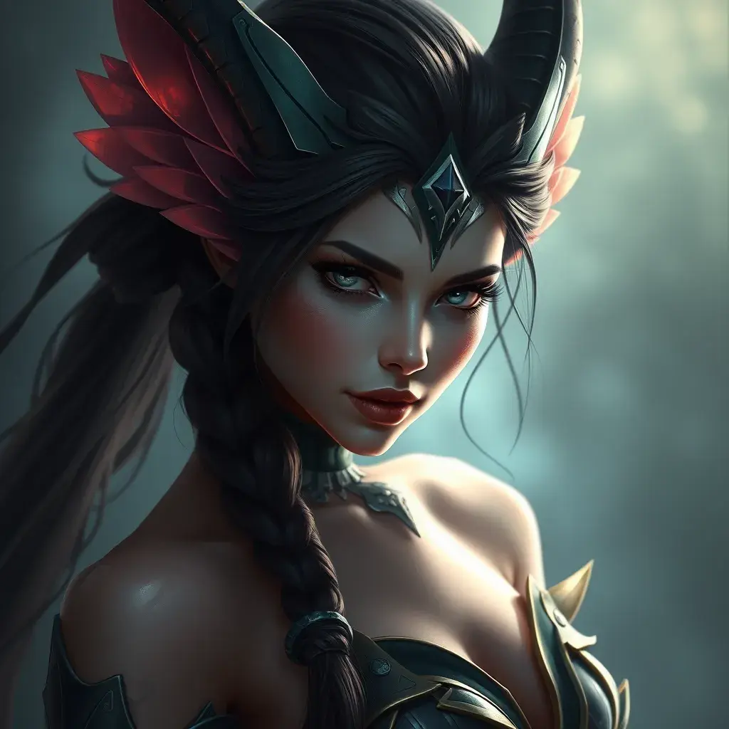 Alluring matte portrait of a beautiful Vex from League of Legends in the style of Stefan Kostic, 8k, High Definition, Highly Detailed, Intricate, Half Body, Realistic, Sharp Focus, Fantasy, Elegant