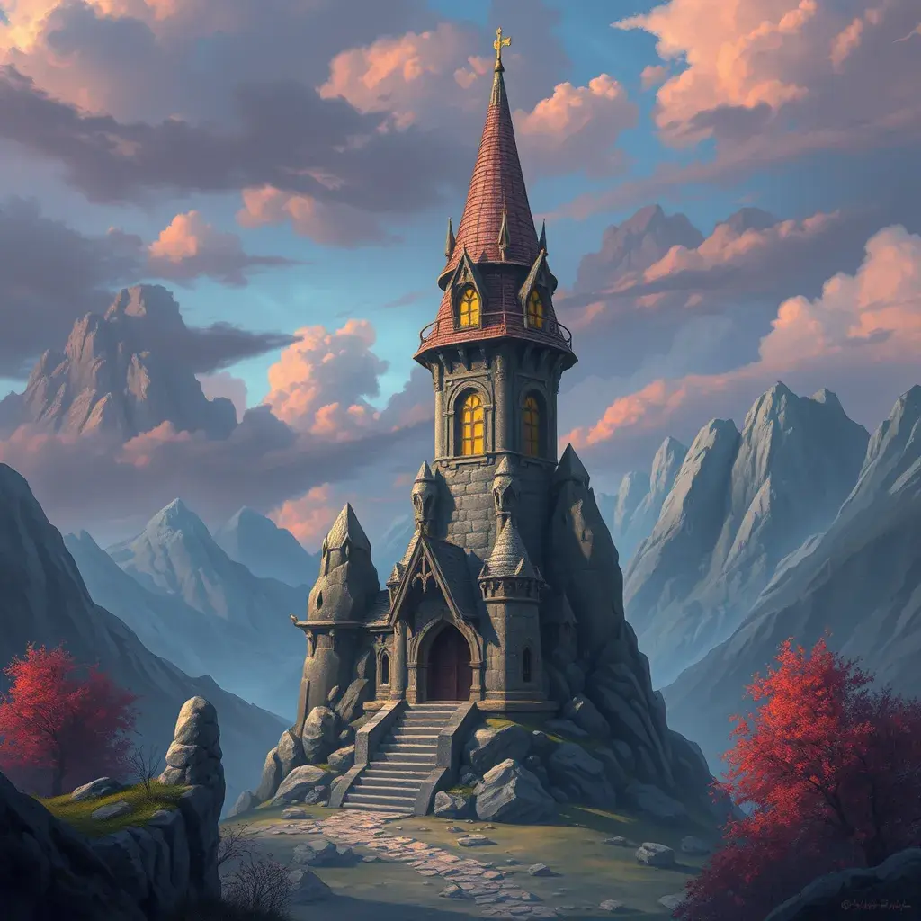 Wizard's tower in fantasy landscape, Magical, Fantasy