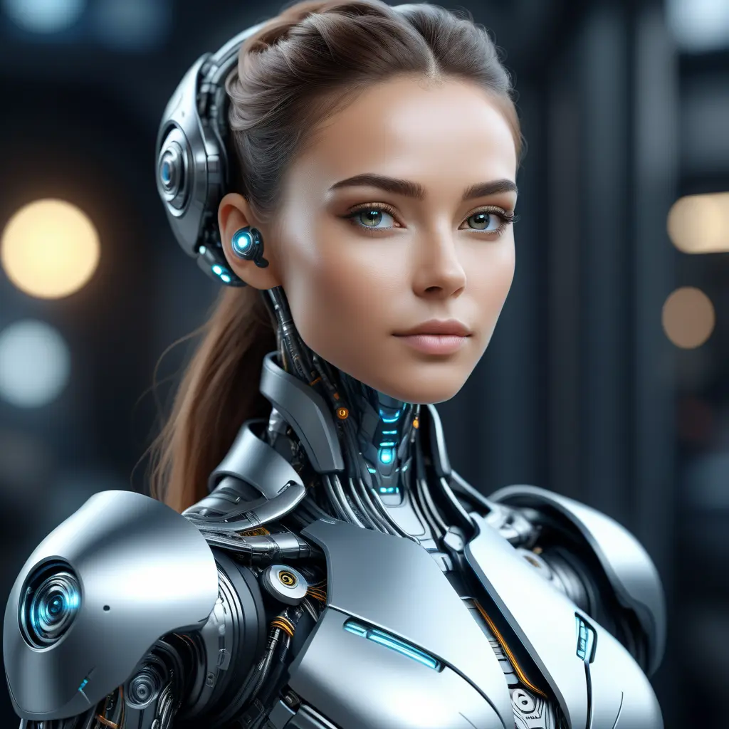 Alluring highly detailed matte portrait of a beautiful cyborg in the style of Stefan Kostic, 8k, High Definition, Highly Detailed, Intricate, Half Body, Realistic, Sharp Focus, Fantasy, Elegant