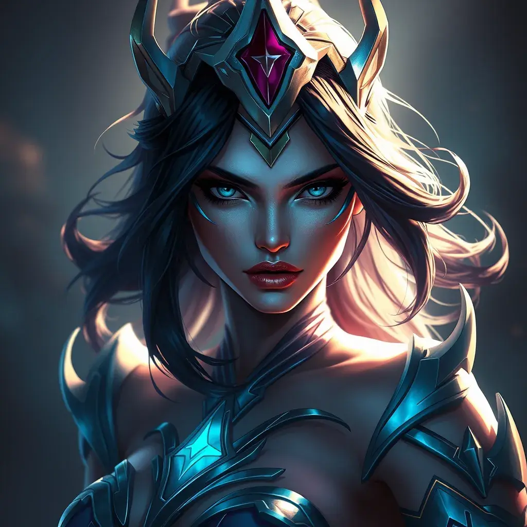 Alluring portrait of a beautiful Sivir from League of Legends, Highly Detailed, Half Body, Realistic, Volumetric Lighting by Stefan Kostic