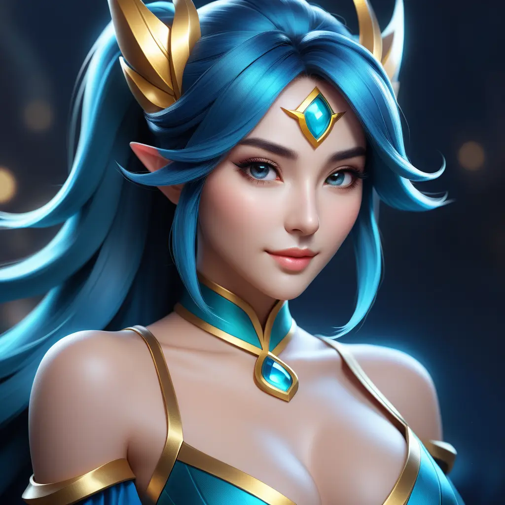 Alluring matte portrait of a beautiful Sona from League of Legends, 8k, Half Body, Realistic, Volumetric Lighting, Fantasy by Stanley Artgerm Lau, WLOP