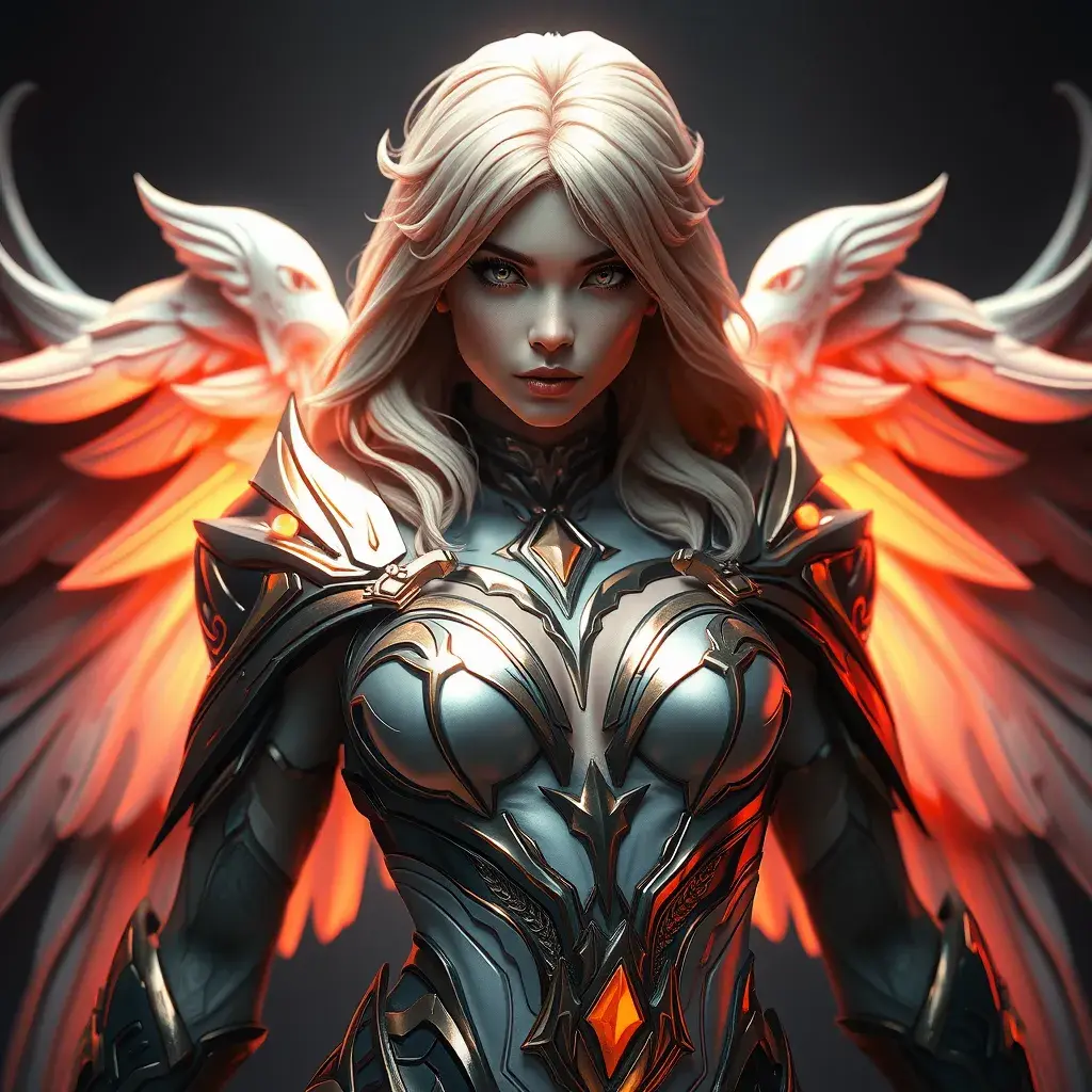 Alluring portrait of an angelic winged Kayle from League of Legends, Highly Detailed, Half Body, Photo Realistic, Sharp Focus, Octane Render, Unreal Engine, Volumetric Lighting, Fantasy