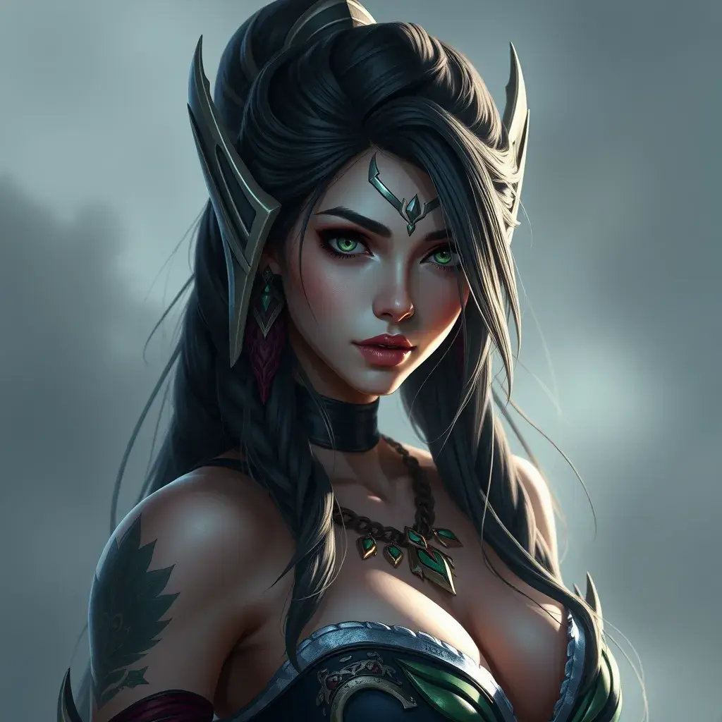 Alluring matte portrait of a beautiful Akali from League of Legends in the style of Stefan Kostic, 8k, High Definition, Highly Detailed, Intricate, Half Body, Realistic, Sharp Focus, Fantasy, Elegant