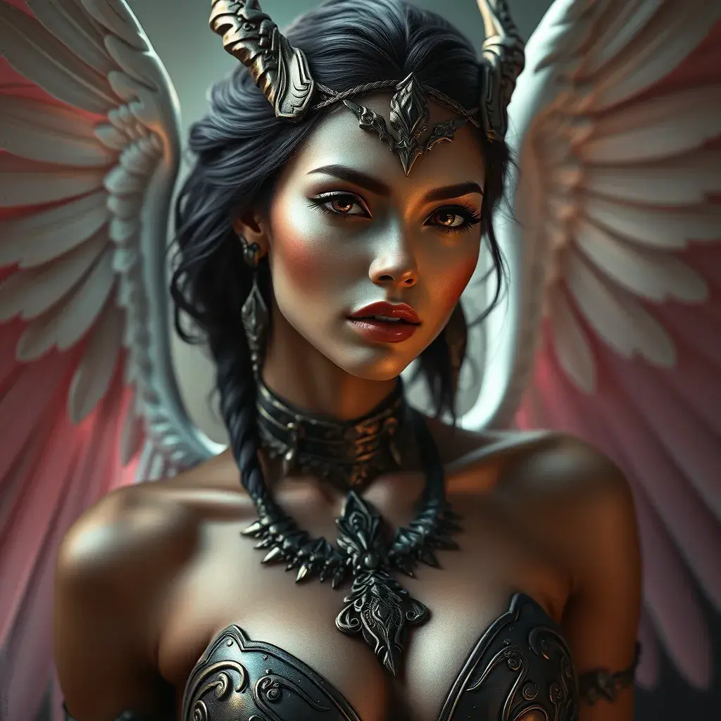 Alluring matte portrait of a beautiful Nidalee with wings, 8k, Highly Detailed, Intricate, Half Body, Realistic, Sharp Focus, Volumetric Lighting, Fantasy, Elegant by Stanley Artgerm Lau, Alphonse Mucha, WLOP