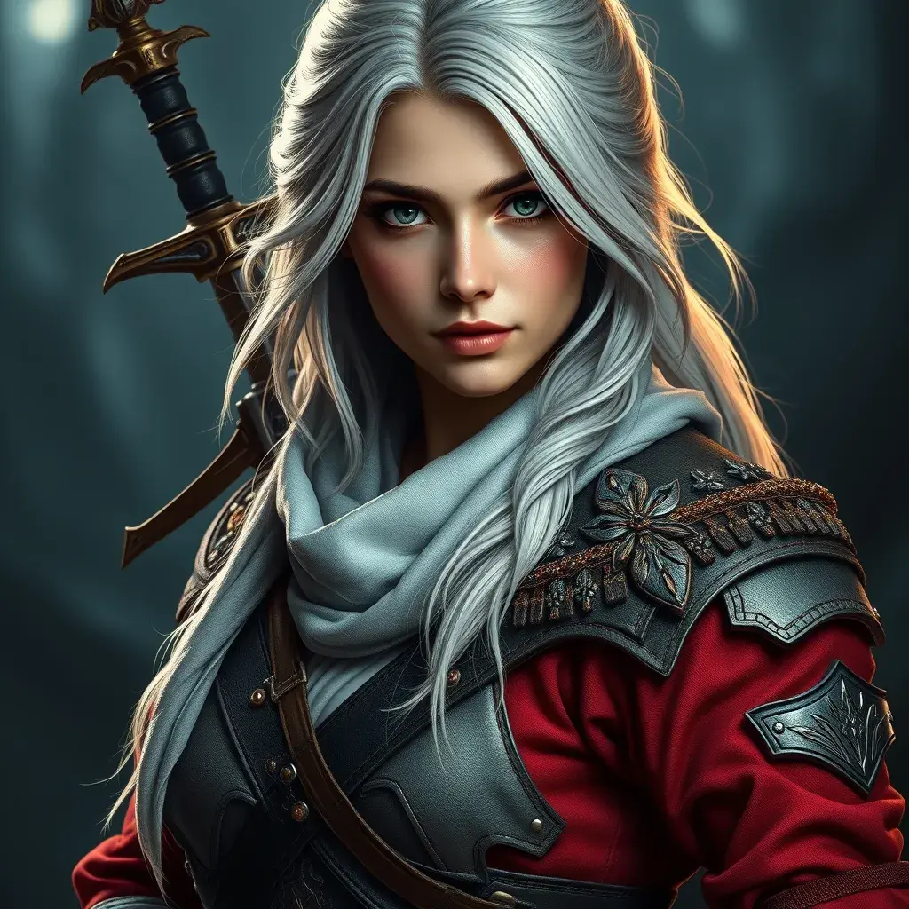 Alluring full body portrait of a beautiful Ciri in Witcher 3 style as an Assassin, 8k, Highly Detailed, Intricate, Photo Realistic, Sharp Focus, Volumetric Lighting, Fantasy, Elegant