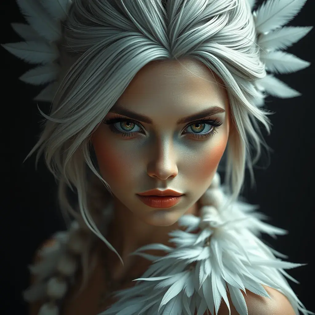 Matte portrait of the beautiful Ciri with feathers, Highly Detailed, Intricate, Realistic, Sharp Focus, Volumetric Lighting, Fantasy, Elegant