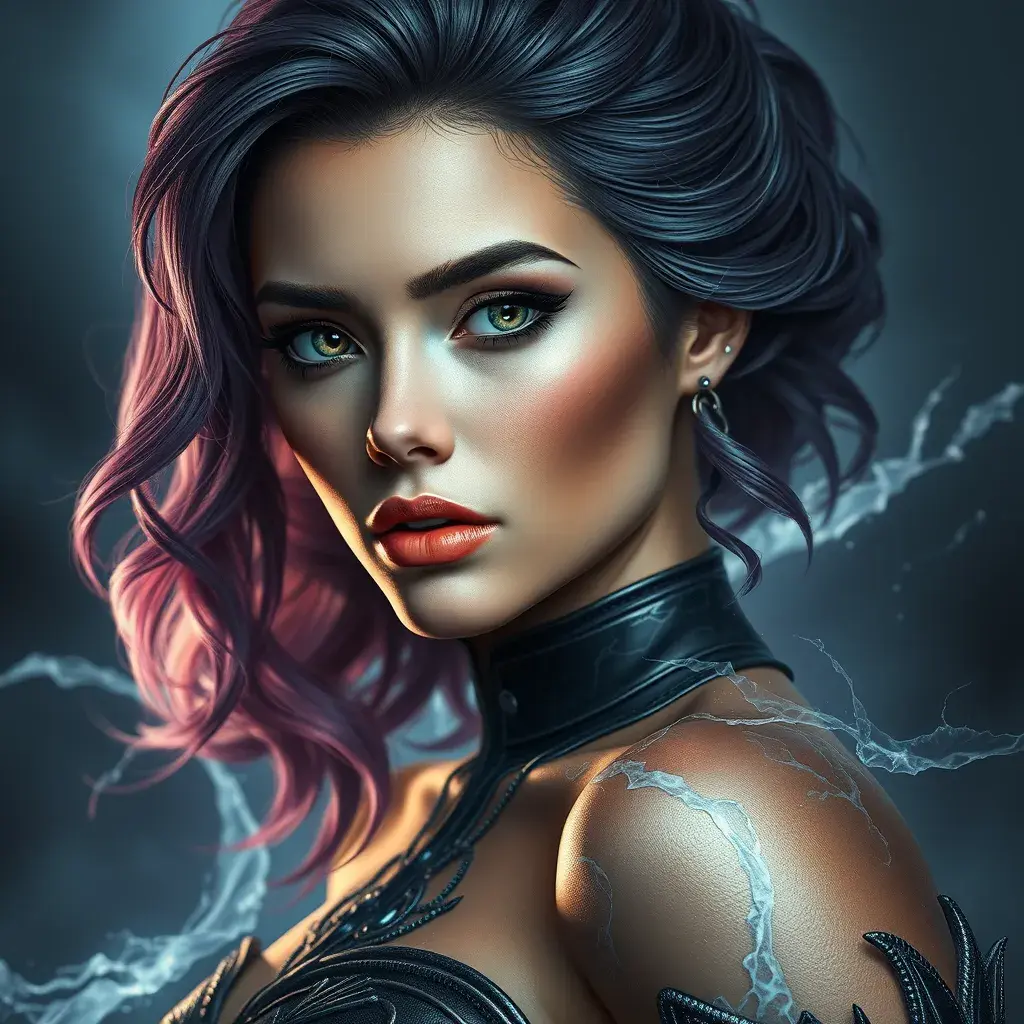 Alluring matte portrait of a beautiful Storm from Xmen in the style of Stefan Kostic, 8k, Highly Detailed, Intricate, Half Body, Realistic, Sharp Focus, Volumetric Lighting, Fantasy, Elegant by Stanley Artgerm Lau, Greg Rutkowski