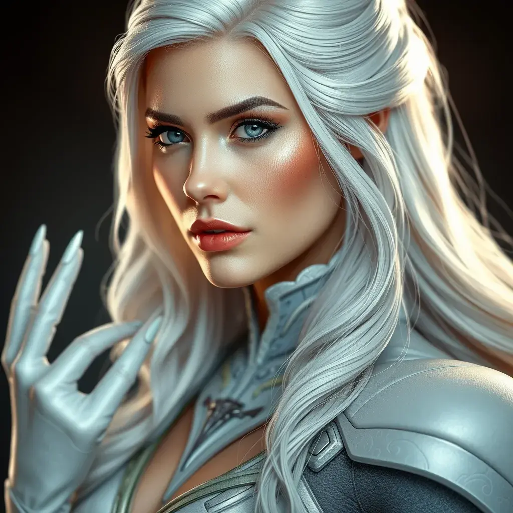 Alluring matte portrait of a beautiful Emma Frost: from Xmen in the style of Stefan Kostic, 8k, Highly Detailed, Intricate, Half Body, Realistic, Sharp Focus, Volumetric Lighting, Fantasy, Elegant by Stanley Artgerm Lau, Greg Rutkowski