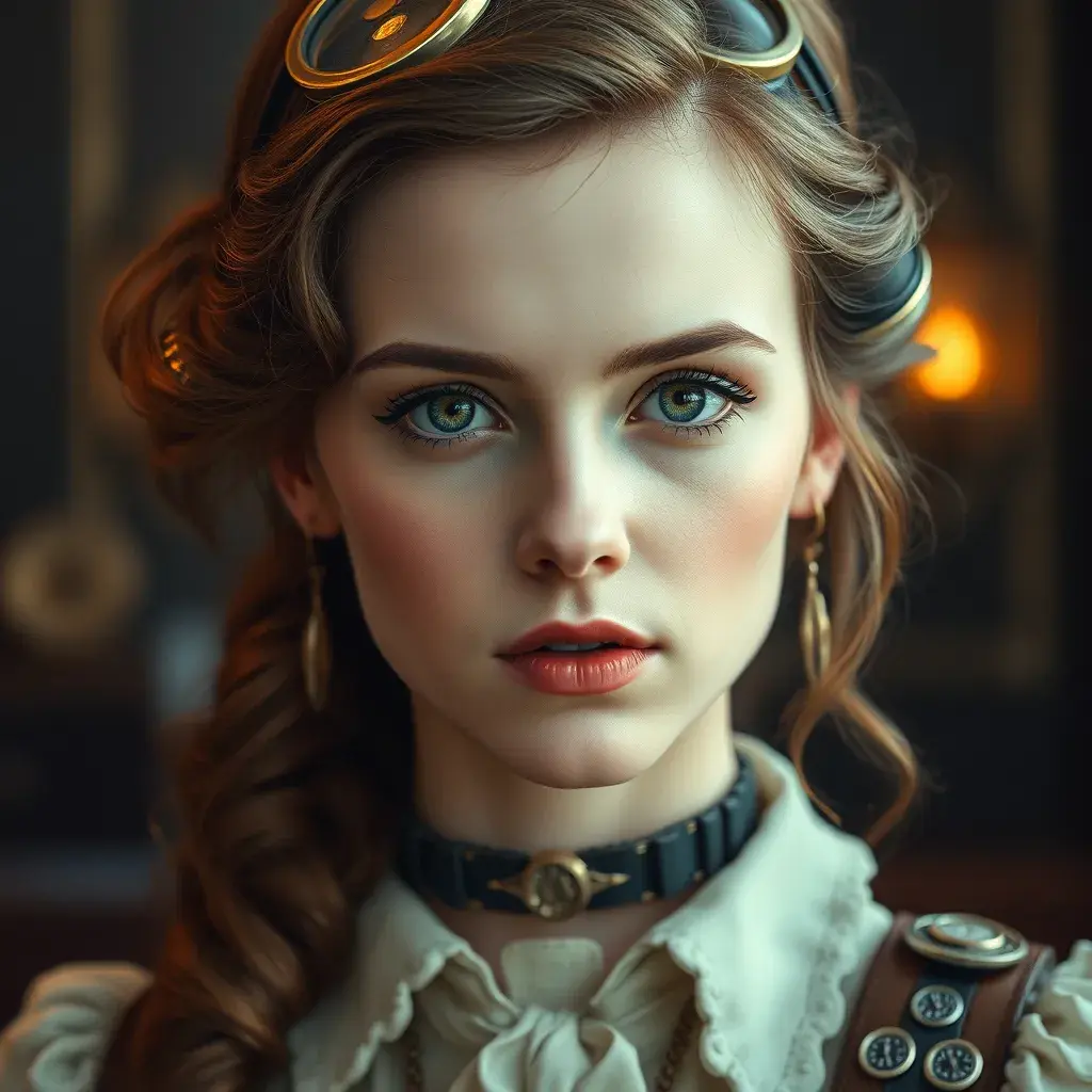 Steampunk portrait of Emma Watson, Highly Detailed, Beautiful, Photo Realistic, Sharp Focus, Elegant