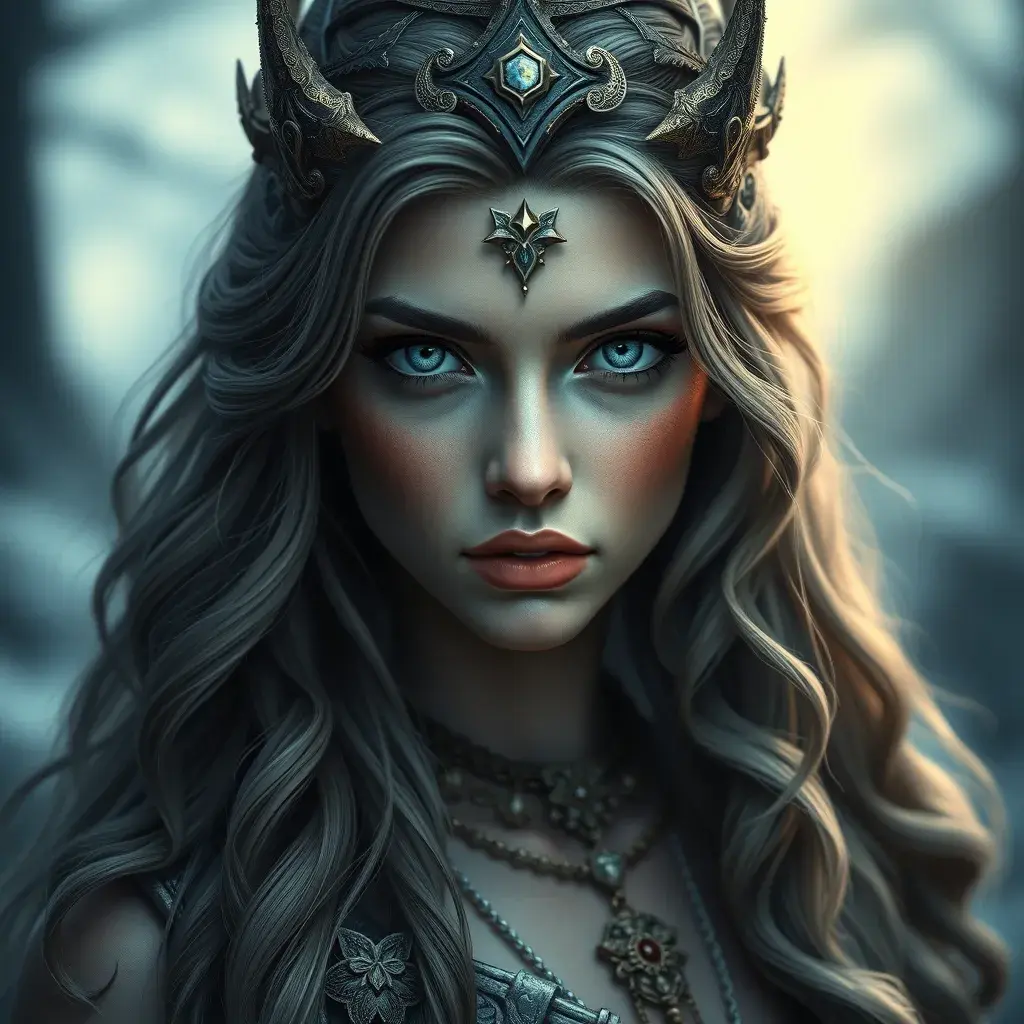 Alluring matte portrait of the beautiful norse goddess Freyja in the style of Stefan Kostic, Highly Detailed, Intricate, Realistic, Sharp Focus, Volumetric Lighting, Fantasy, Elegant