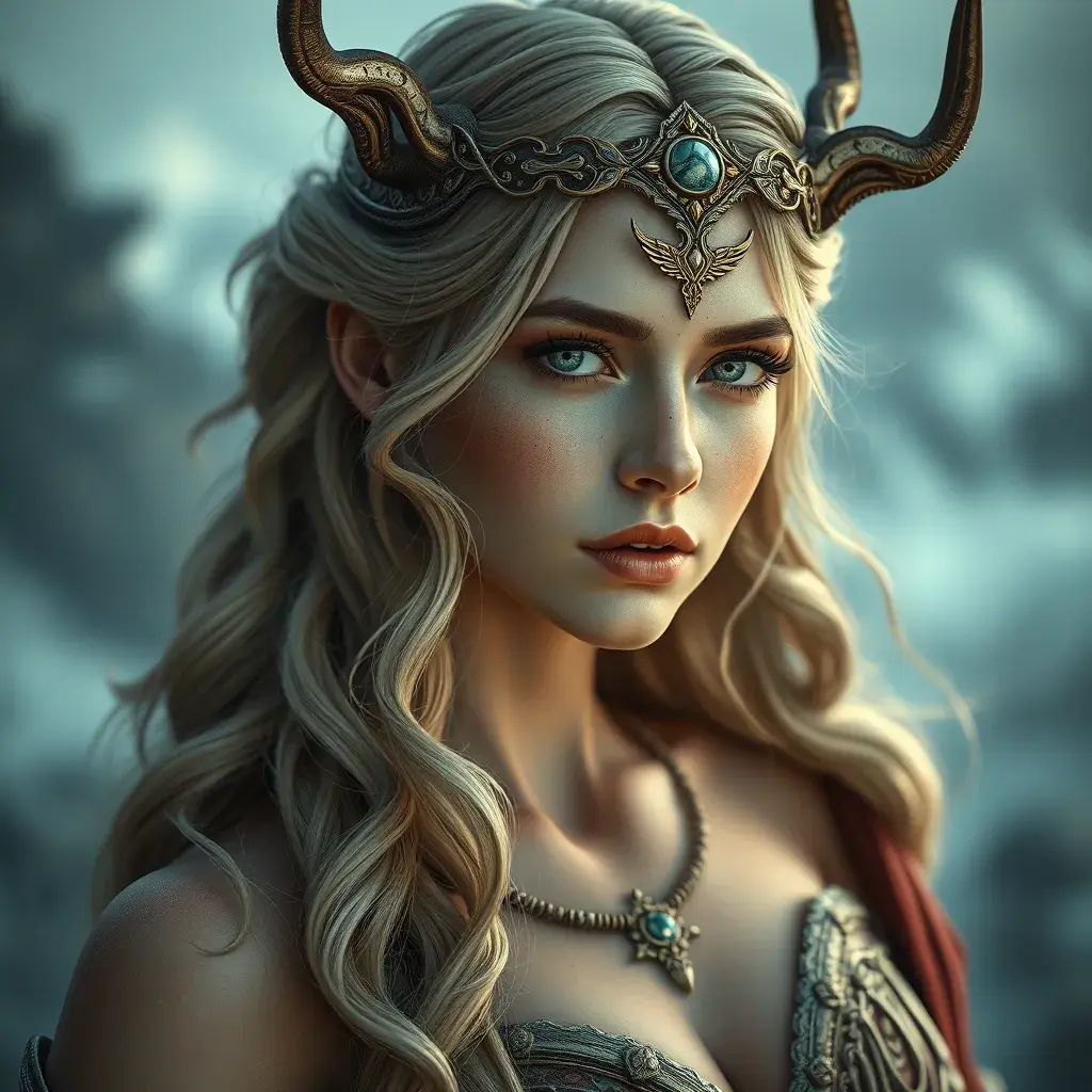 Alluring matte portrait of the beautiful norse goddess Freyja in the style of Stefan Kostic, Highly Detailed, Intricate, Realistic, Sharp Focus, Volumetric Lighting, Fantasy, Elegant