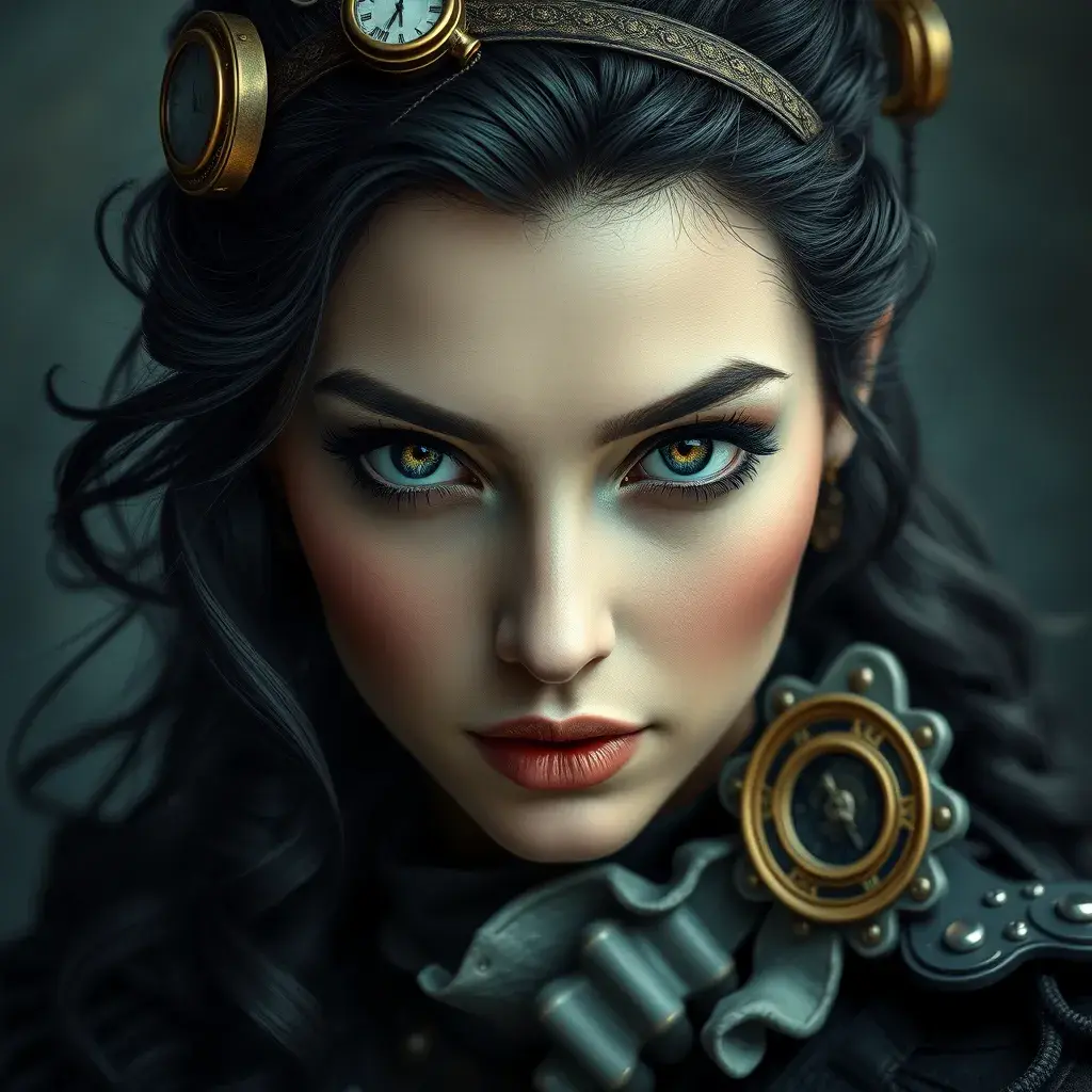 Steampunk portrait of Yennefer, Highly Detailed, Beautiful, Photo Realistic, Sharp Focus, Elegant