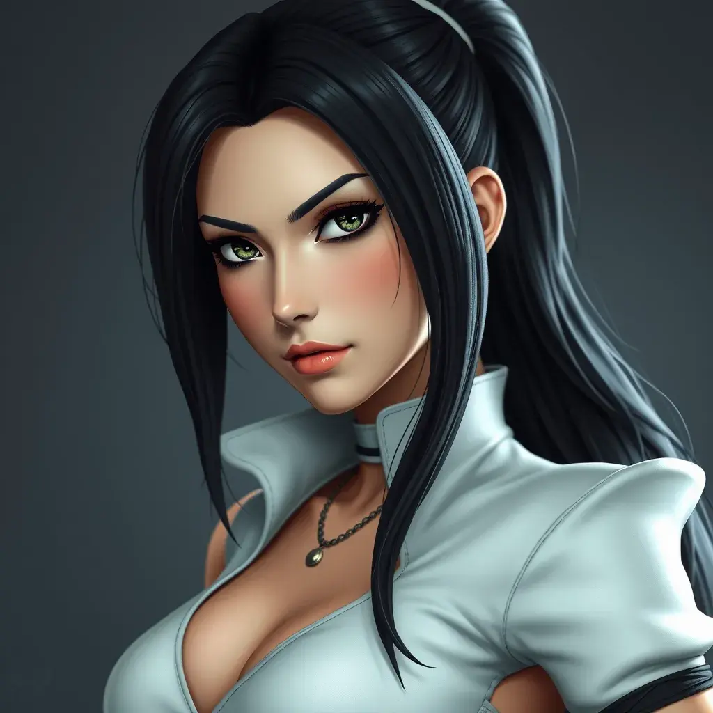 Matte portrait of a fierce Tifa Lockhart from final fantasy in white, Highly Detailed, Half Body, Beautiful, Sharp Focus, Elegant