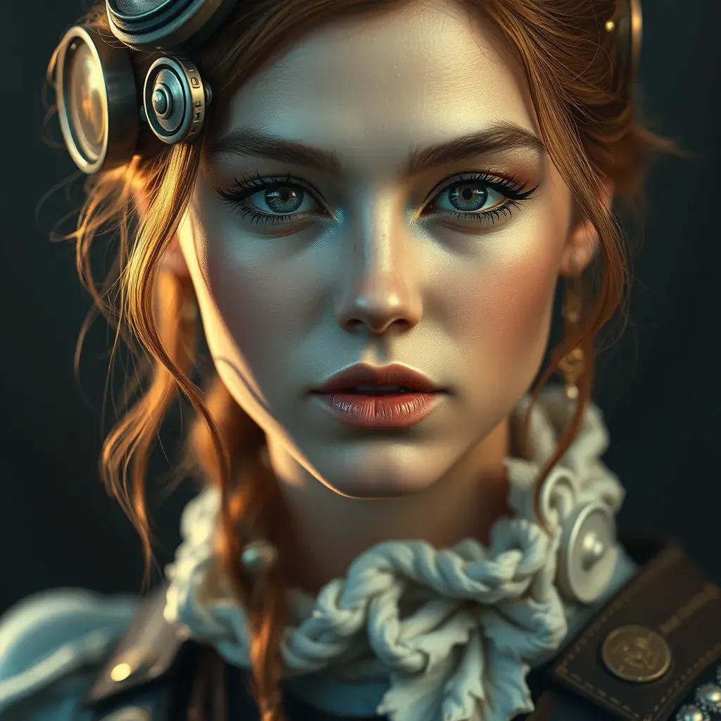 Steampunk portrait of Aloy, Highly Detailed, Beautiful, Photo Realistic, Sharp Focus, Elegant