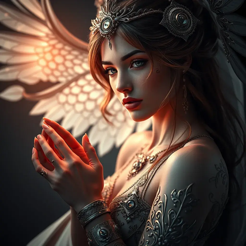 Alluring matte portrait of the beautiful goddess Ker in the style of Stefan Kostic, 8k, Highly Detailed, Intricate, Realistic, Sharp Focus, Volumetric Lighting, Fantasy, Elegant by Stanley Artgerm Lau, Alphonse Mucha, WLOP