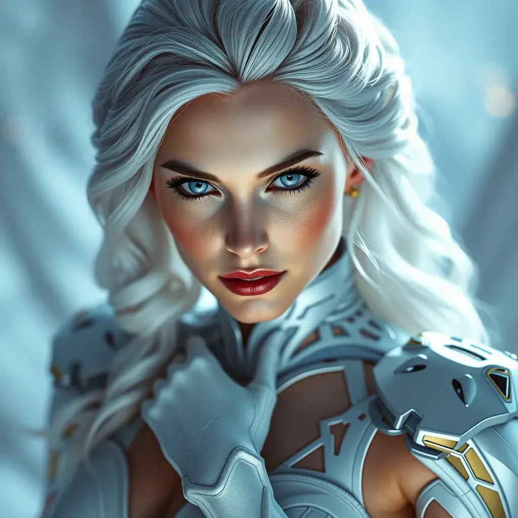 Alluring portrait of a beautiful Emma Frost: from Xmen in the style of Stefan Kostic, 8k, Highly Detailed, Intricate, Half Body, Realistic, Sharp Focus, Volumetric Lighting, Fantasy, Elegant