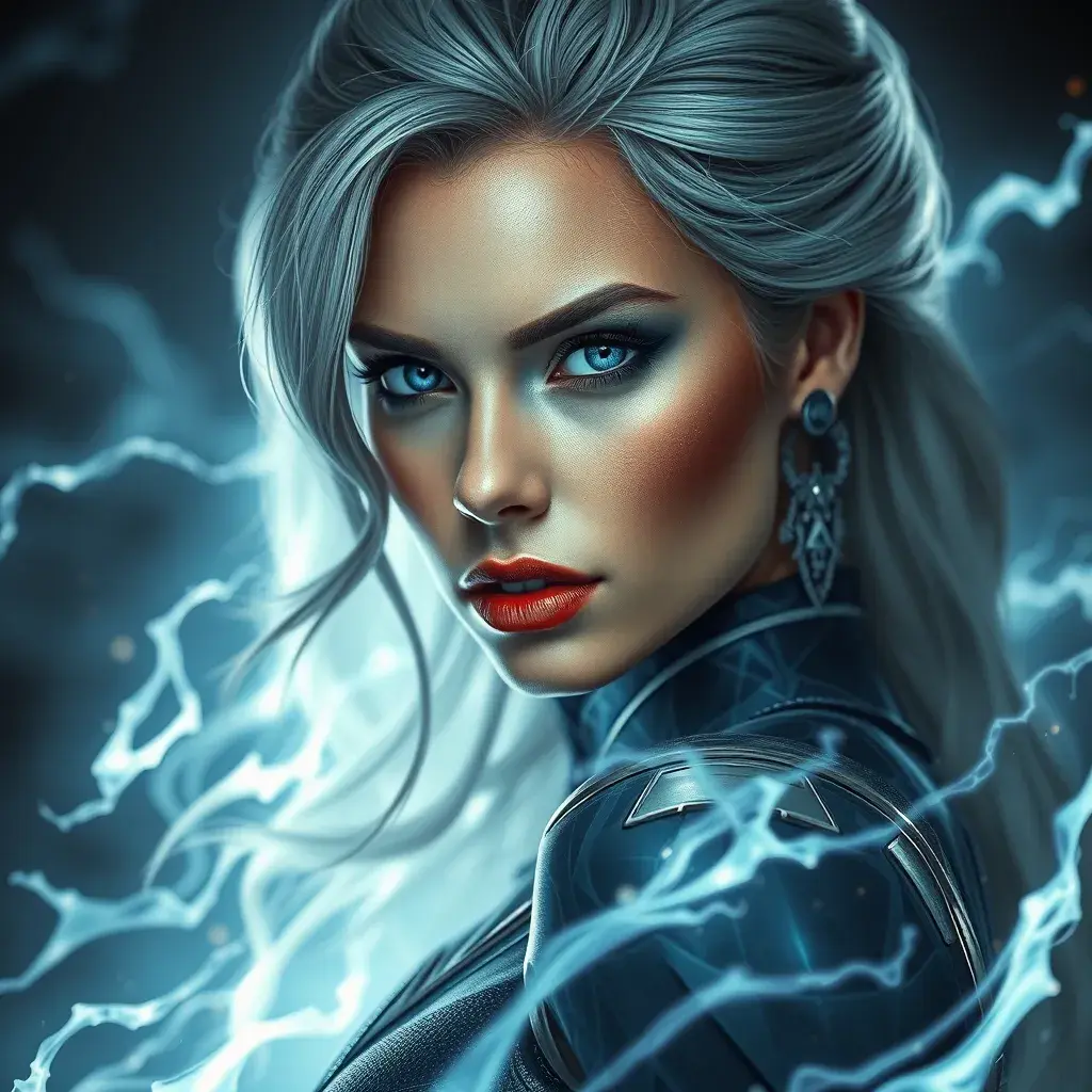 Alluring portrait of a beautiful Storm from Xmen in the style of Stefan Kostic, 8k, Highly Detailed, Intricate, Half Body, Realistic, Sharp Focus, Volumetric Lighting, Fantasy, Elegant