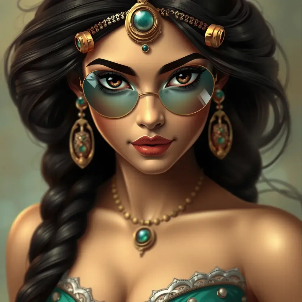 Steampunk portrait of Princess Jasmine, Highly Detailed, Beautiful, Photo Realistic, Sharp Focus, Elegant