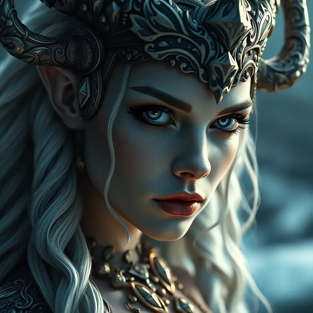 Alluring matte portrait of the beautiful norse goddess Hel in the style of Stefan Kostic, 8k, Highly Detailed, Intricate, Realistic, Sharp Focus, Volumetric Lighting, Fantasy, Elegant by Stanley Artgerm Lau, Alphonse Mucha, WLOP