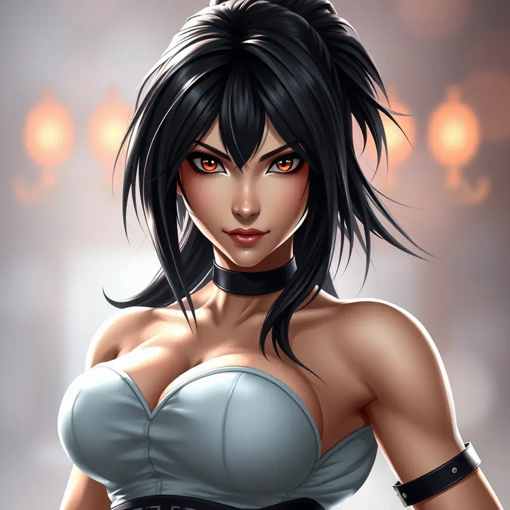 A fierce Tifa Lockhart from final fantasy in white, Highly Detailed, Half Body, Beautiful, Sharp Focus, Elegant