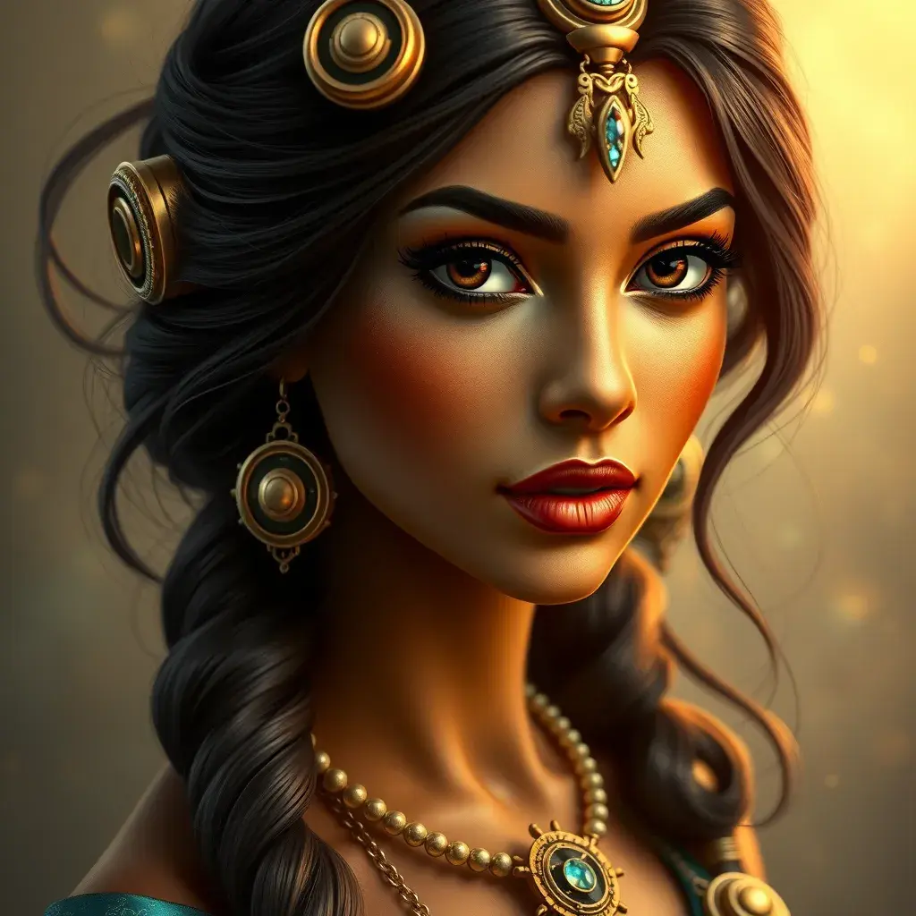 Steampunk portrait of Princess Jasmine, Highly Detailed, Beautiful, Photo Realistic, Sharp Focus, Elegant