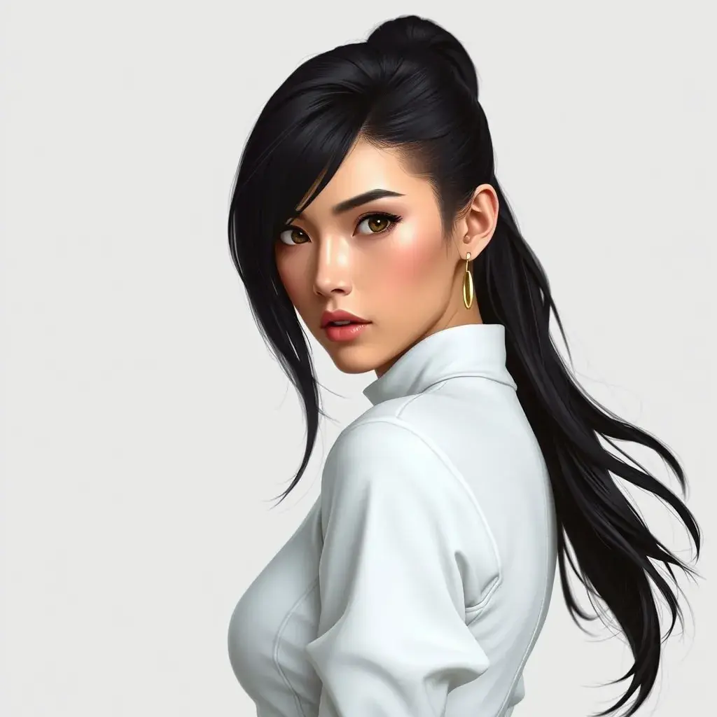 Matte portrait of Tifa Lockhart from final fantasy in white, Highly Detailed, Half Body, Beautiful, Sharp Focus, Elegant by Stefan Kostic