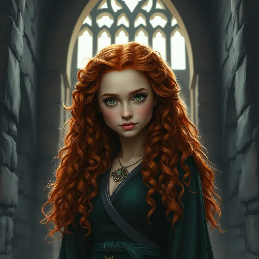 Matte portrait of Disney's Merida of DunBroch inside a castle, Ultra Detailed, Half Body, Beautiful, Matte Painting, Sharp Focus, Portrait, Fantasy