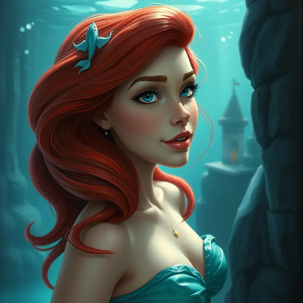 Matte portrait of Disney's Ariel in the under water city of Atlantis, Ultra Detailed, Half Body, Beautiful, Matte Painting, Sharp Focus, Portrait, Fantasy by Stanley Artgerm Lau