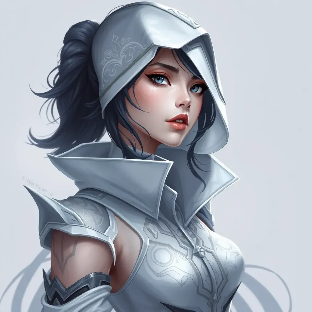 Matte portrait of a mysterious Fiora from League of Legends in white, Intricate, Half Body, Sharp Focus, Anime, Elegant by Stefan Kostic