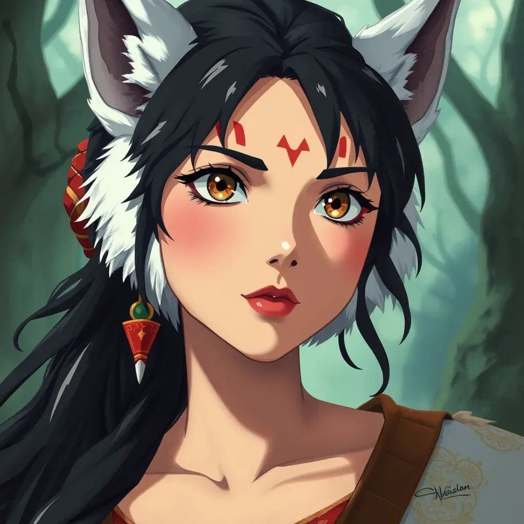 portrait of princess mononoke, Highly Detailed, Beautiful, Digital Painting, Anime, Fantasy by Studio Ghibli