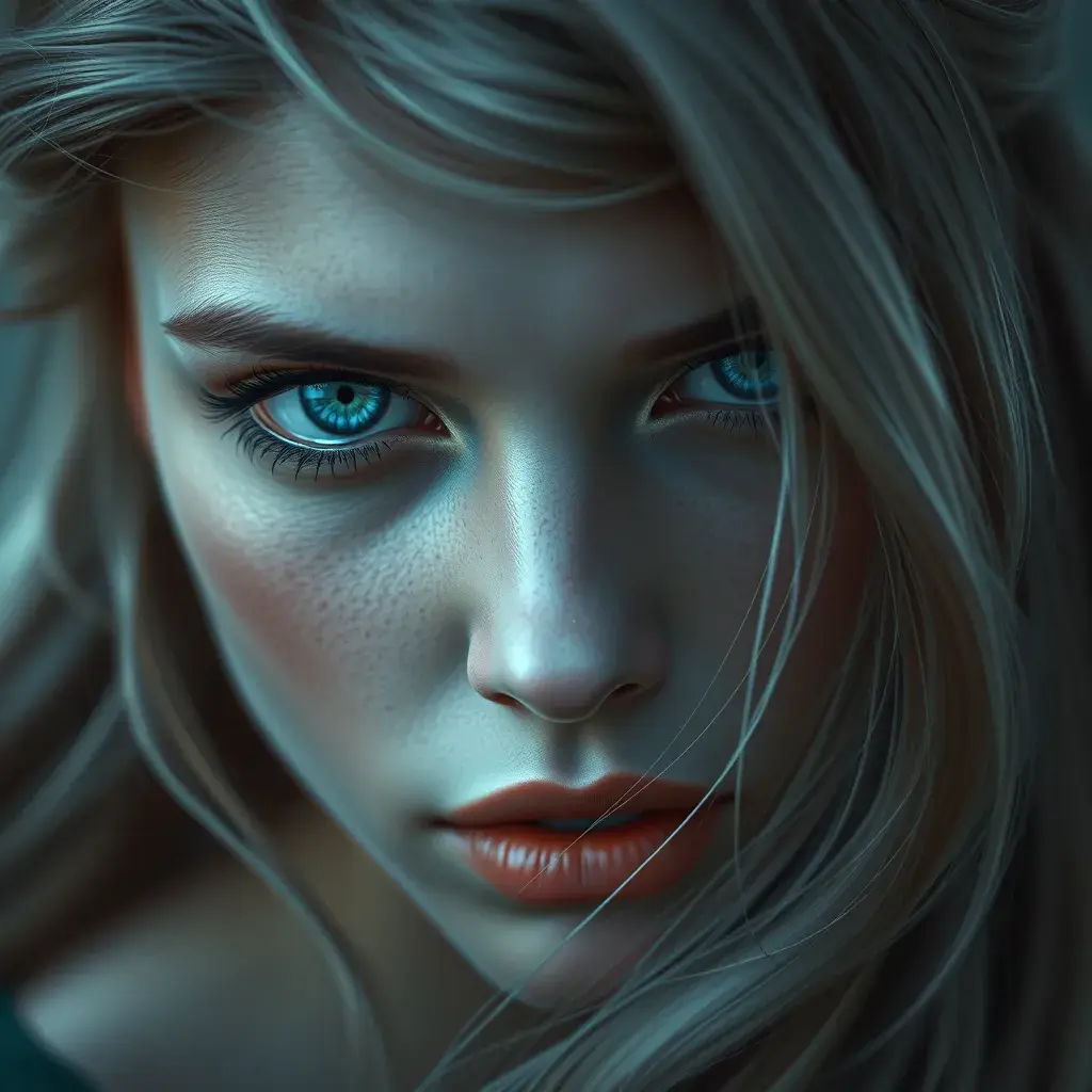 Ariel, blue eyes, Intricate Details, Half Body, Beautiful, Matte Painting, Sharp Focus, Portrait, Fantasy by Stefan Kostic