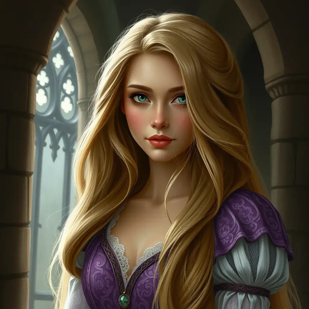 Matte portrait of Rapunzel inside a castle, Ultra Detailed, Half Body, Beautiful, Matte Painting, Sharp Focus, Portrait, Fantasy by Stanley Artgerm Lau