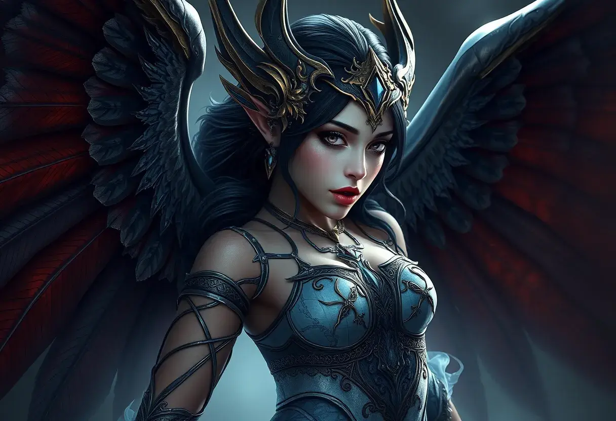 Alluring matte portrait of a beautiful Nidalee with wings, Highly Detailed, Intricate, Half Body, Realistic, Volumetric Lighting, Fantasy, Elegant by Stanley Artgerm Lau, Greg Rutkowski