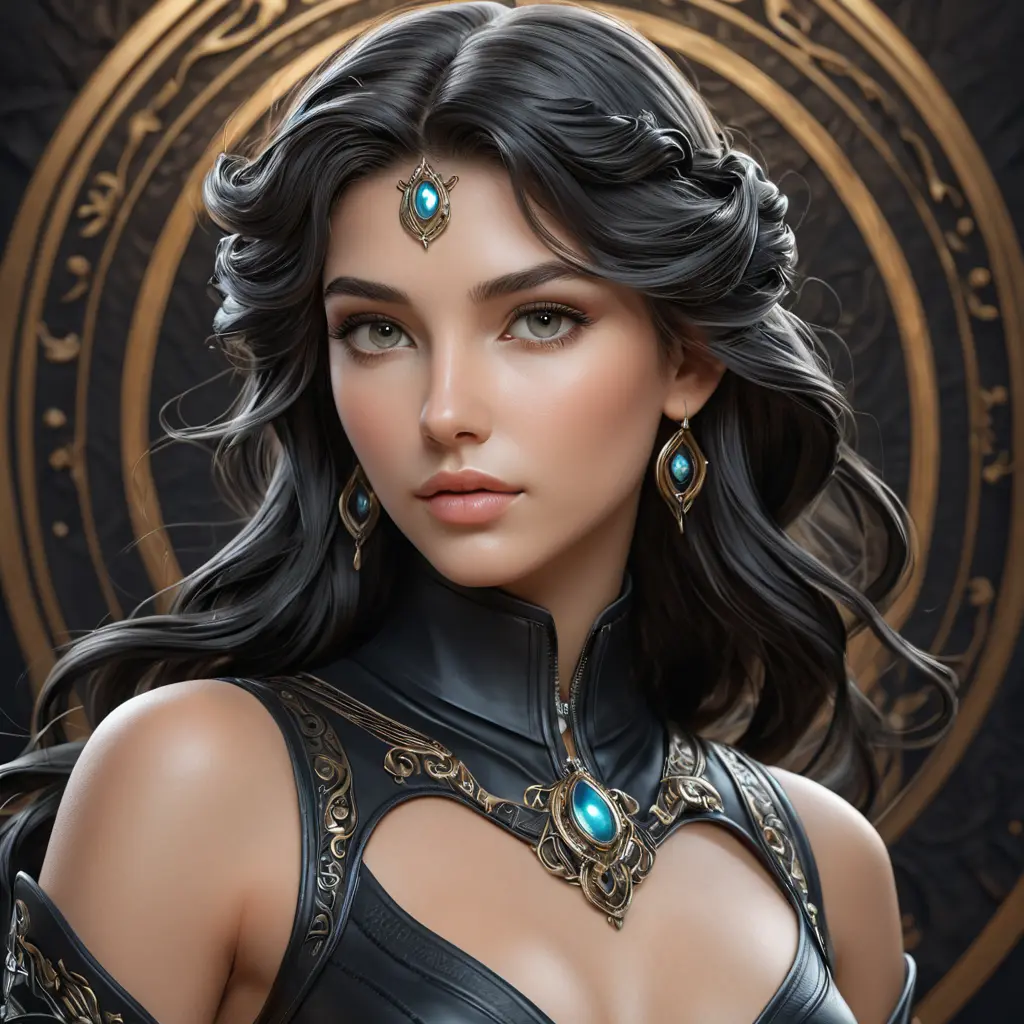 Alluring matte portrait of the beautiful goddess Artemis in black leather, 8k, Highly Detailed, Intricate, Realistic, Sharp Focus, Volumetric Lighting, Fantasy, Elegant by Stanley Artgerm Lau, Alphonse Mucha, WLOP