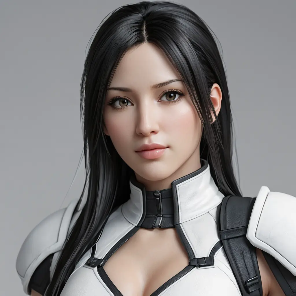 Matte portrait of Tifa Lockhart in white in the style of Stefan Kostic, Highly Detailed, Beautiful, Sharp Focus, Elegant