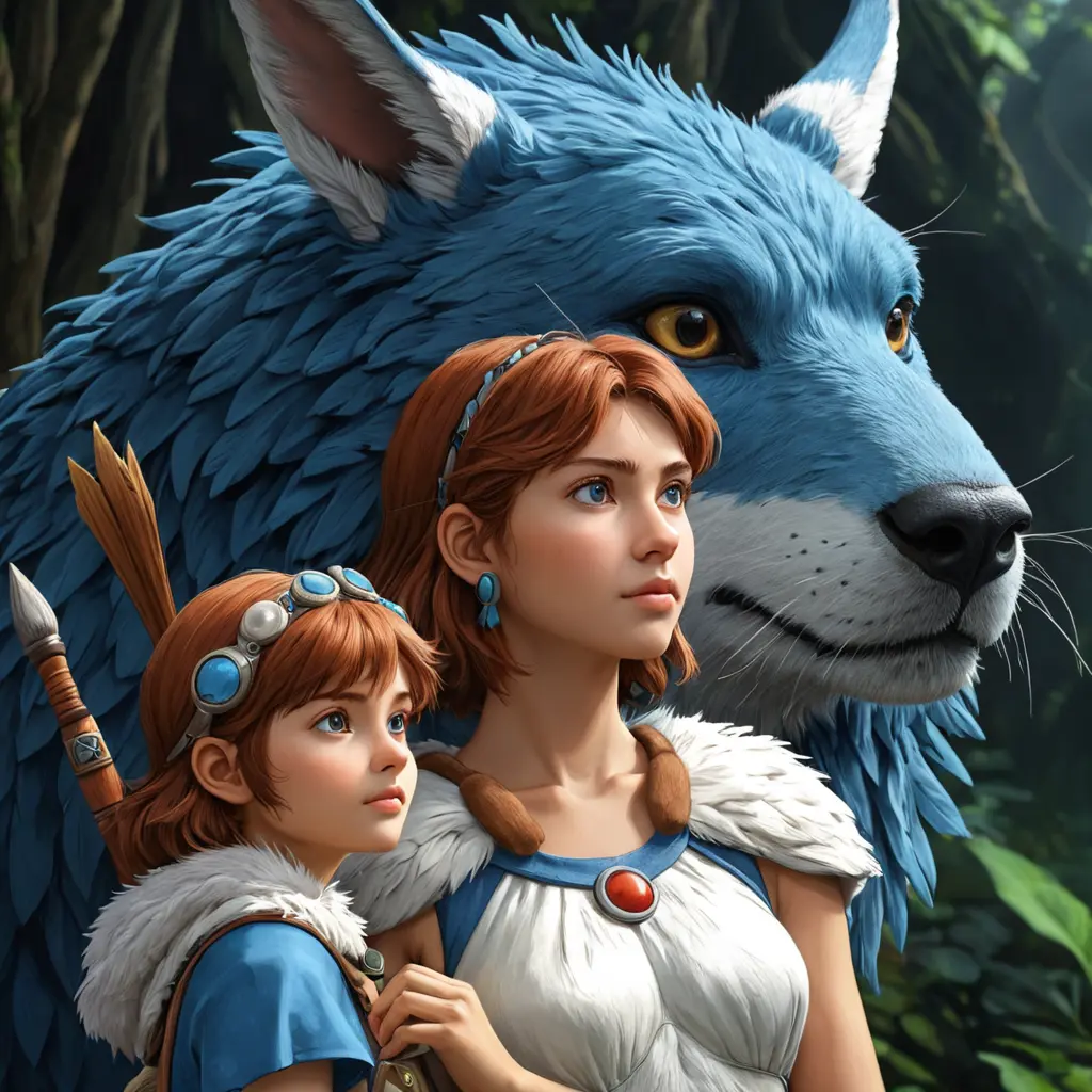 princess nausicaa and princess mononoke, Highly Detailed, Beautiful, Digital Painting, Anime, Fantasy by Studio Ghibli