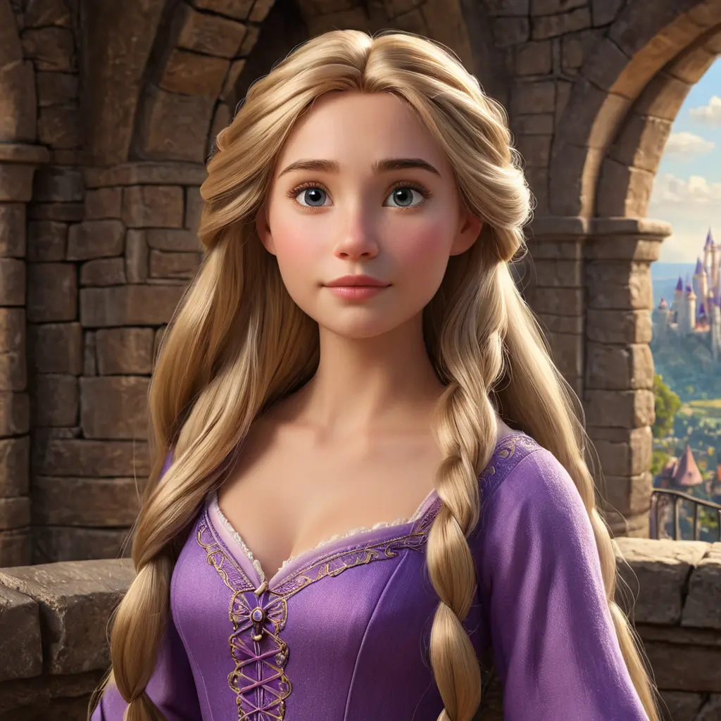 Matte portrait of Disney's Rapunzel inside a castle, Ultra Detailed, Half Body, Beautiful, Matte Painting, Sharp Focus, Portrait, Fantasy