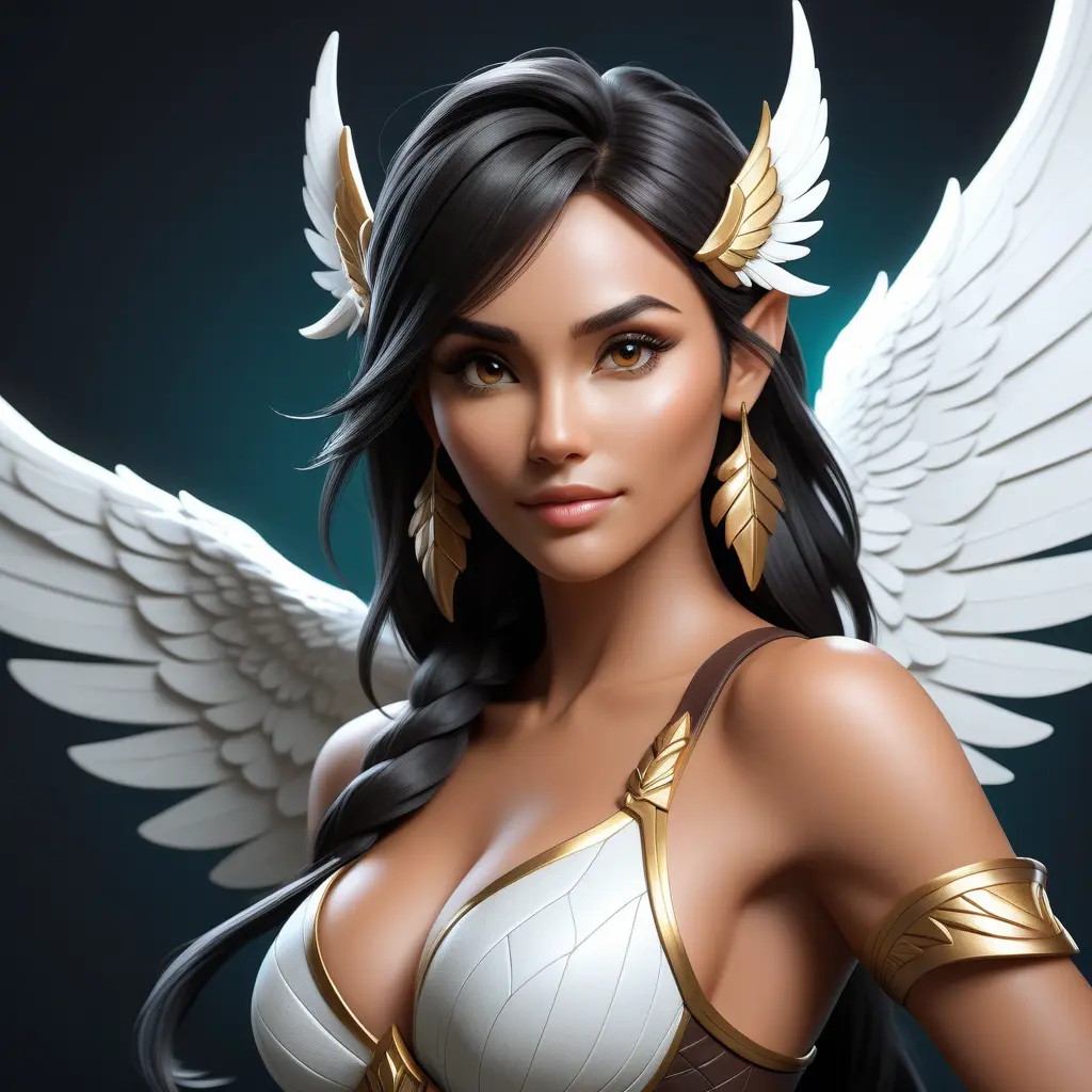 Alluring matte portrait of a beautiful Nidalee with wings, 8k, Highly Detailed, Intricate, Half Body, Realistic, Sharp Focus, Volumetric Lighting, Fantasy, Elegant by Stanley Artgerm Lau, WLOP