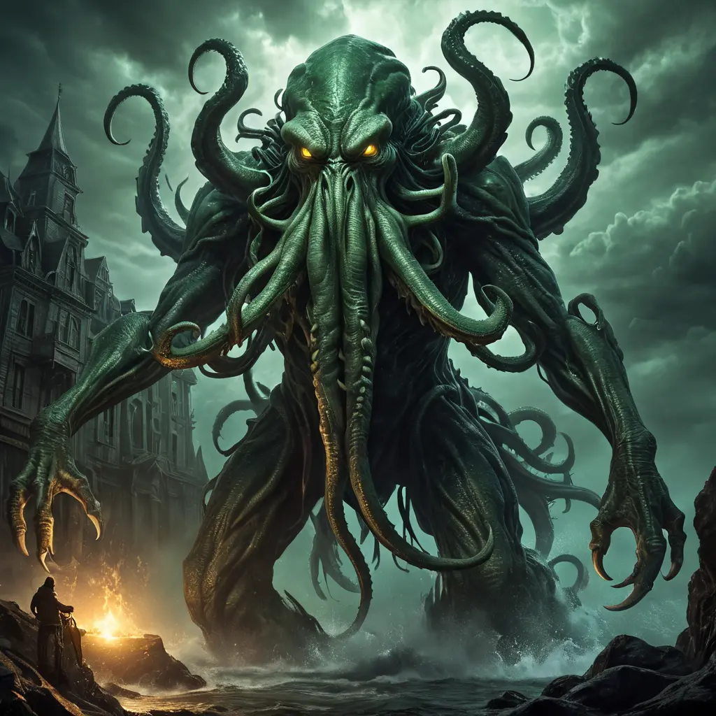 Cthulhu monster, Eldritch, Fantasy, Apocalyptic, Doom, Dreadful, Forbidding, Frightful, Harrowing, Ominous, Shocking, Terrifying, Threatening, Unnerving