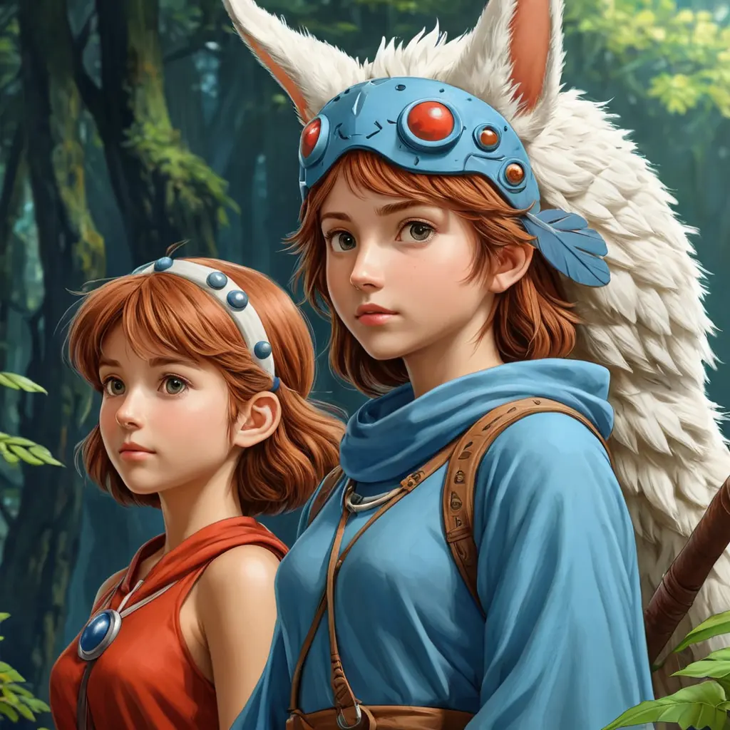 princess nausicaa and princess mononoke, Highly Detailed, Beautiful, Digital Painting, Anime, Fantasy by Studio Ghibli