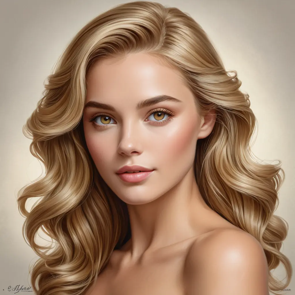 A classically beautiful woman with golden blonde hair, sparkling hazel eyes, and a timeless grace, embodying perfection and beauty, Highly Detailed, Half Body, Gorgeous, Stunning, Elegant by Stanley Artgerm Lau