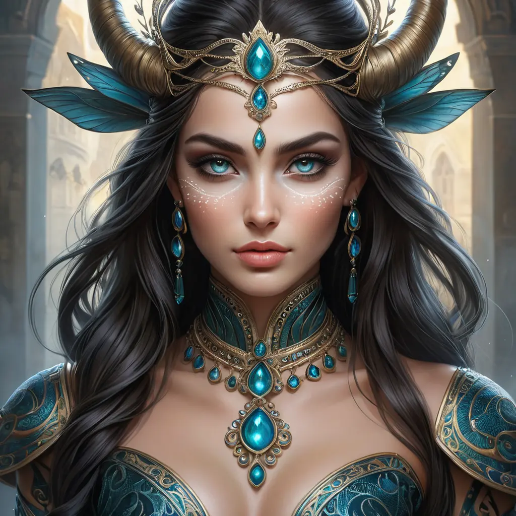 alluring enchantress with hypnotic gaze, intricate face markings, and a mystical presence, Highly Detailed, Half Body, Gorgeous, Stunning, Elegant by Stanley Artgerm Lau, Stefan Kostic